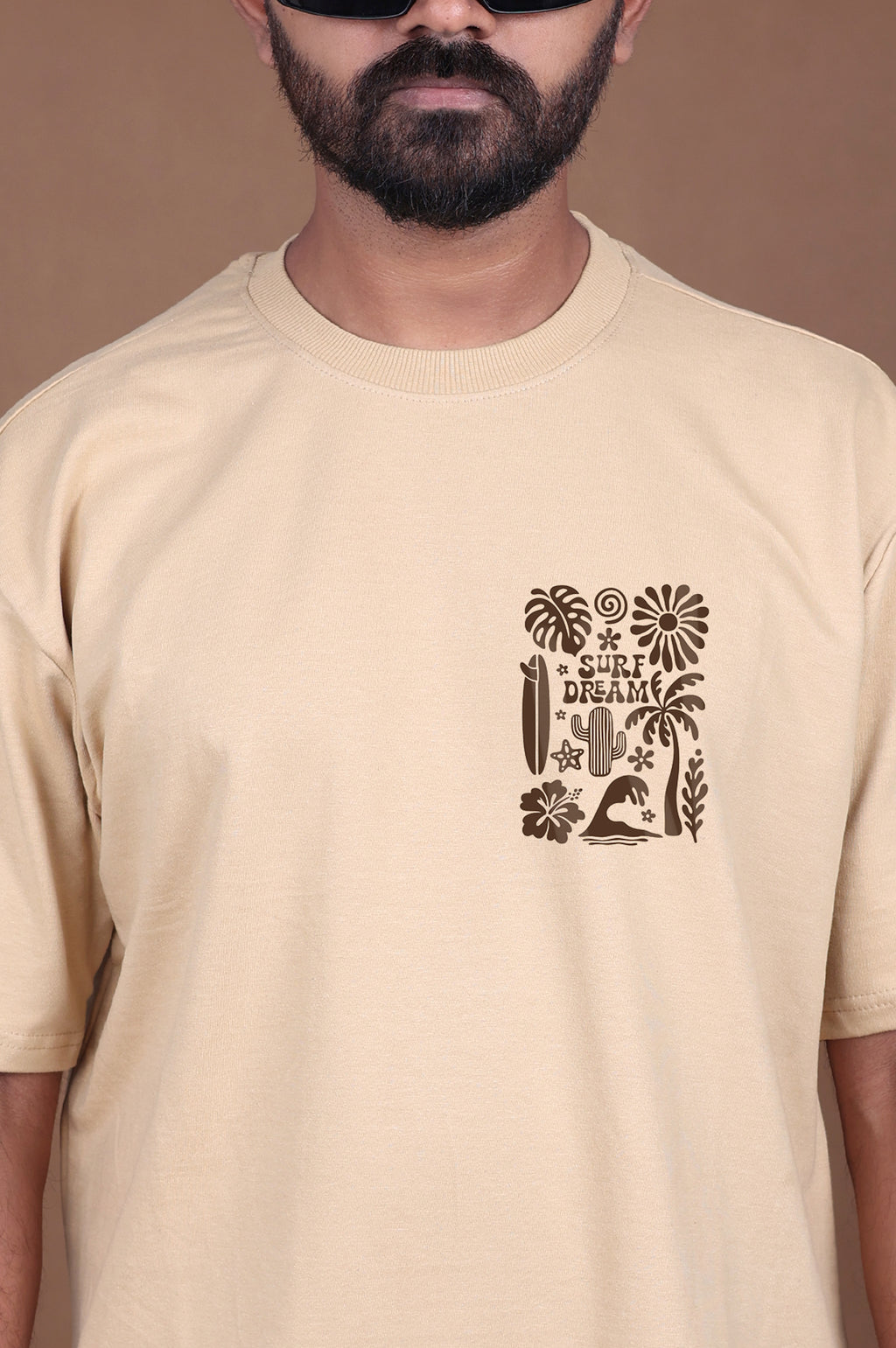 Printed Oversized T-shirt | Ocean Driven – Surf Dreams | Biege T-Shirt