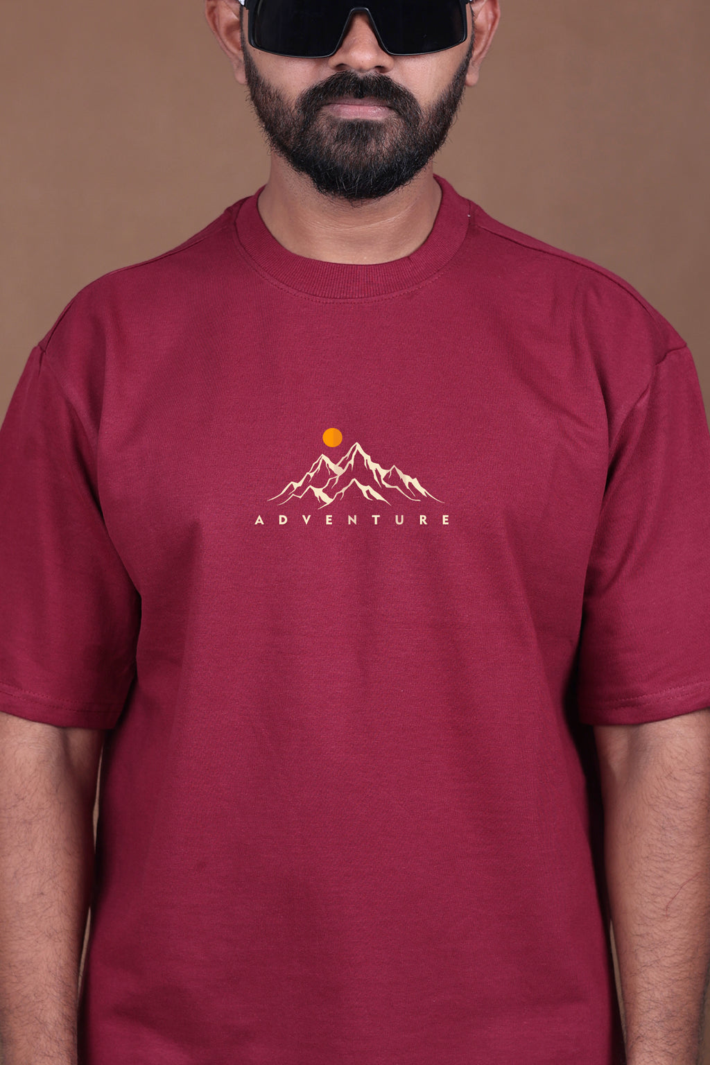 Printed Oversized T-shirt | Travel More, Stress Less Graphic| Maroon T-Shirt
