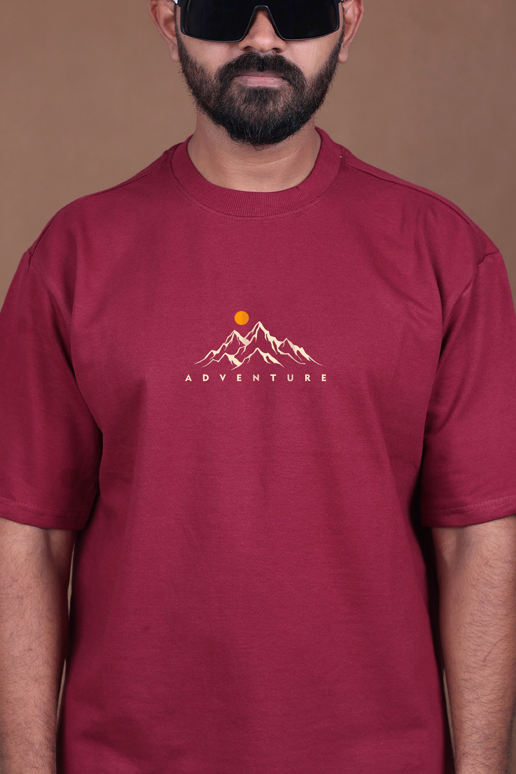 Printed Oversized T-shirt | Travel More, Stress Less Graphic| Maroon T-Shirt
