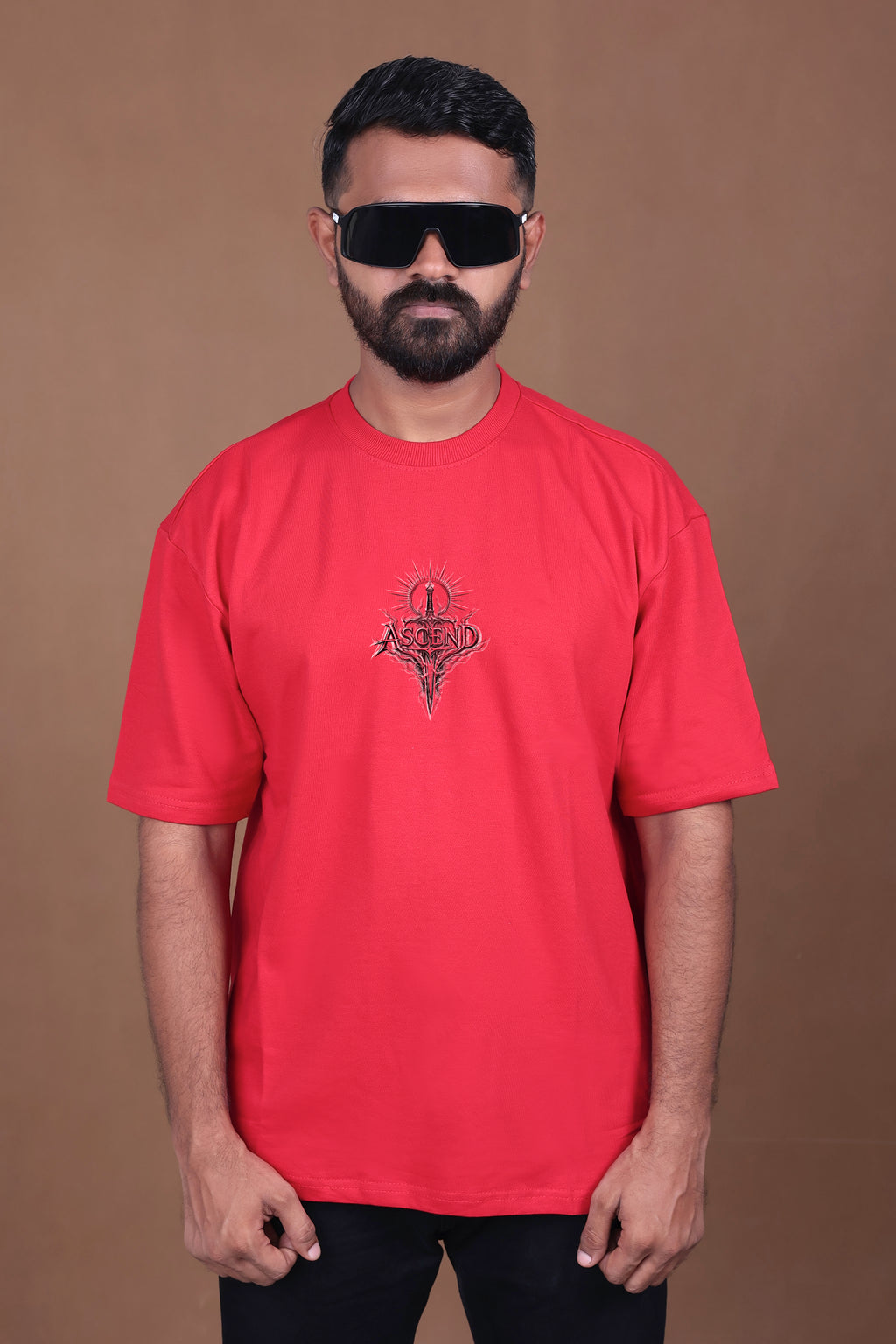Printed Oversized T-shirt | UNBREAKABLE Angel Warrior| Red T-Shirt