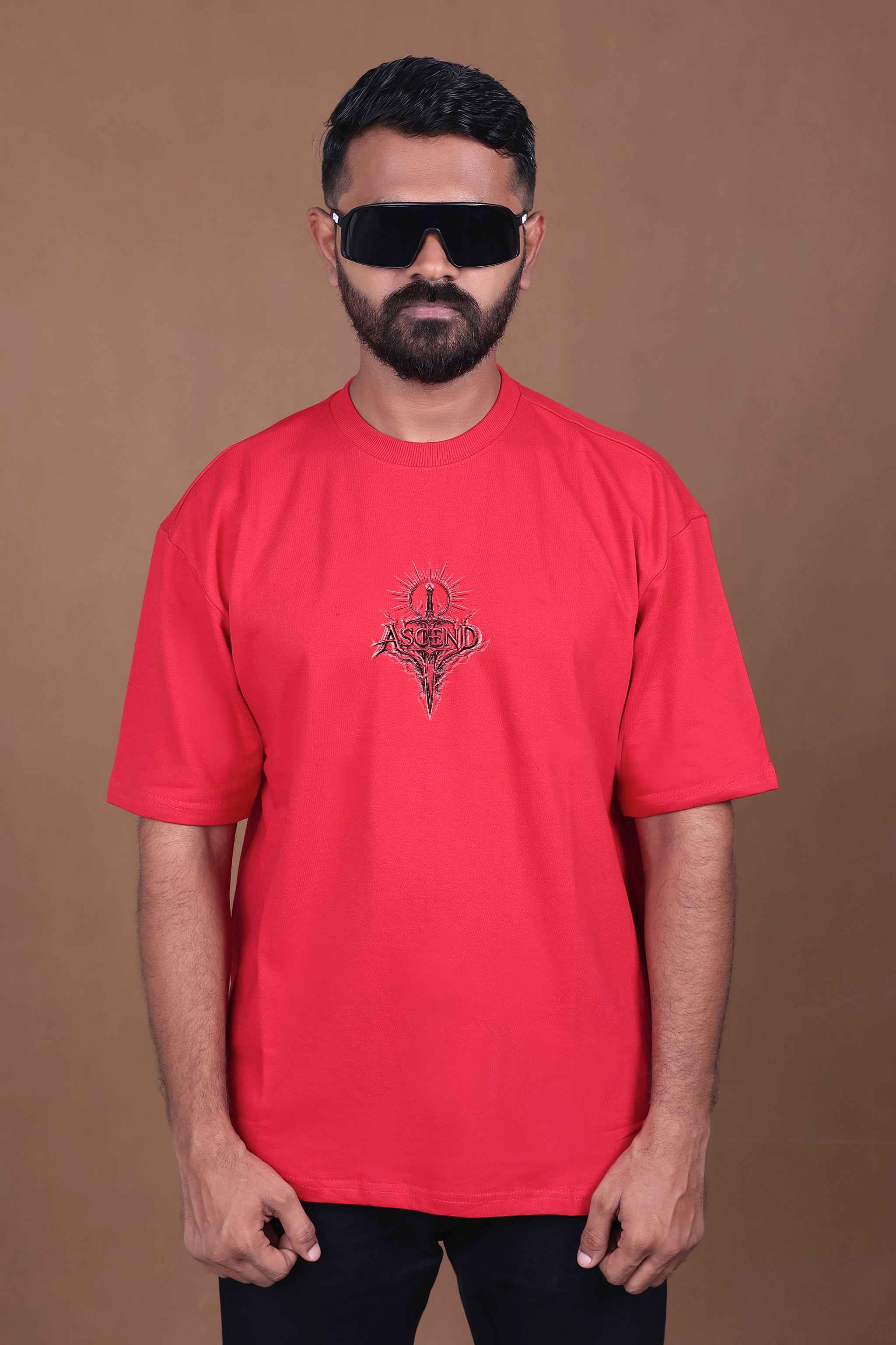 Printed Oversized T-shirt | UNBREAKABLE Angel Warrior| Red T-Shirt