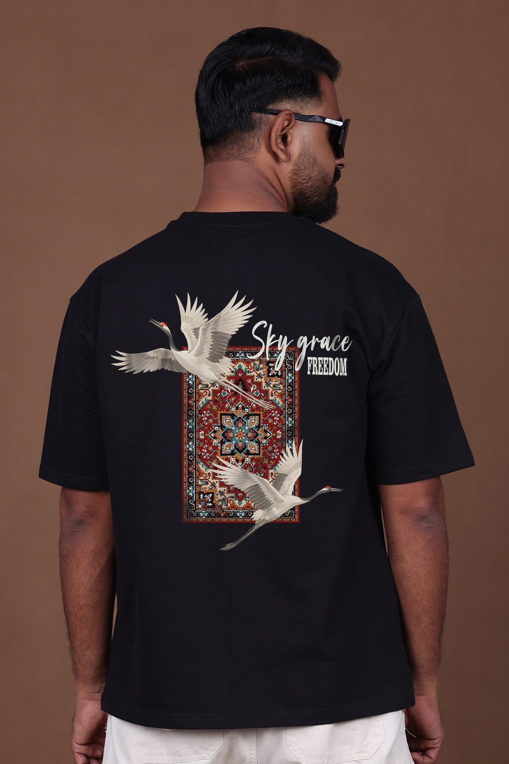 Printed Oversized T-shirt | Fly Your Own Way Graphic | Black T-Shirt
