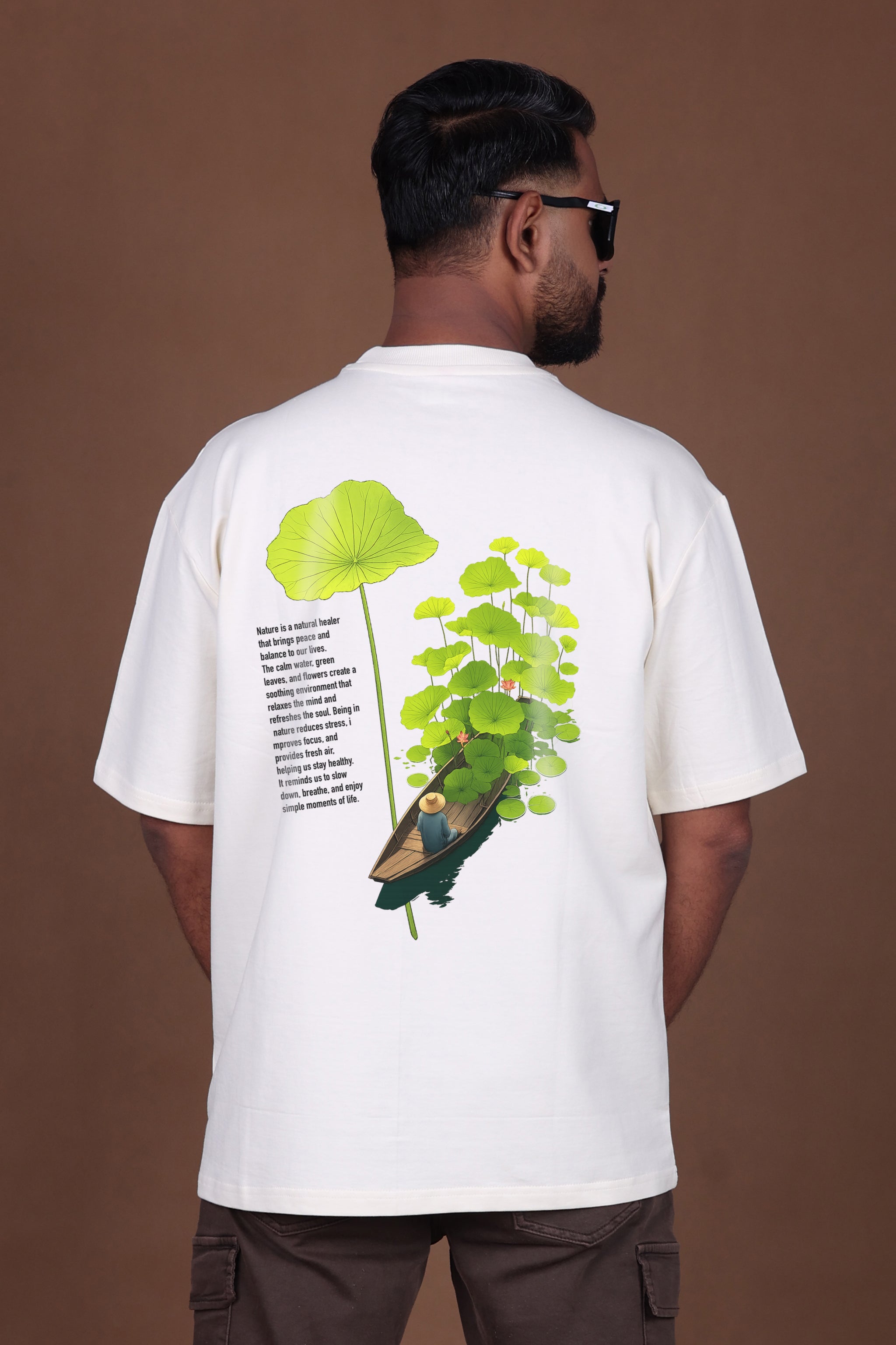 Printed Oversized T-shirt | Eco Soul-Nature Inspired Graphic | Off-White T-Shirt