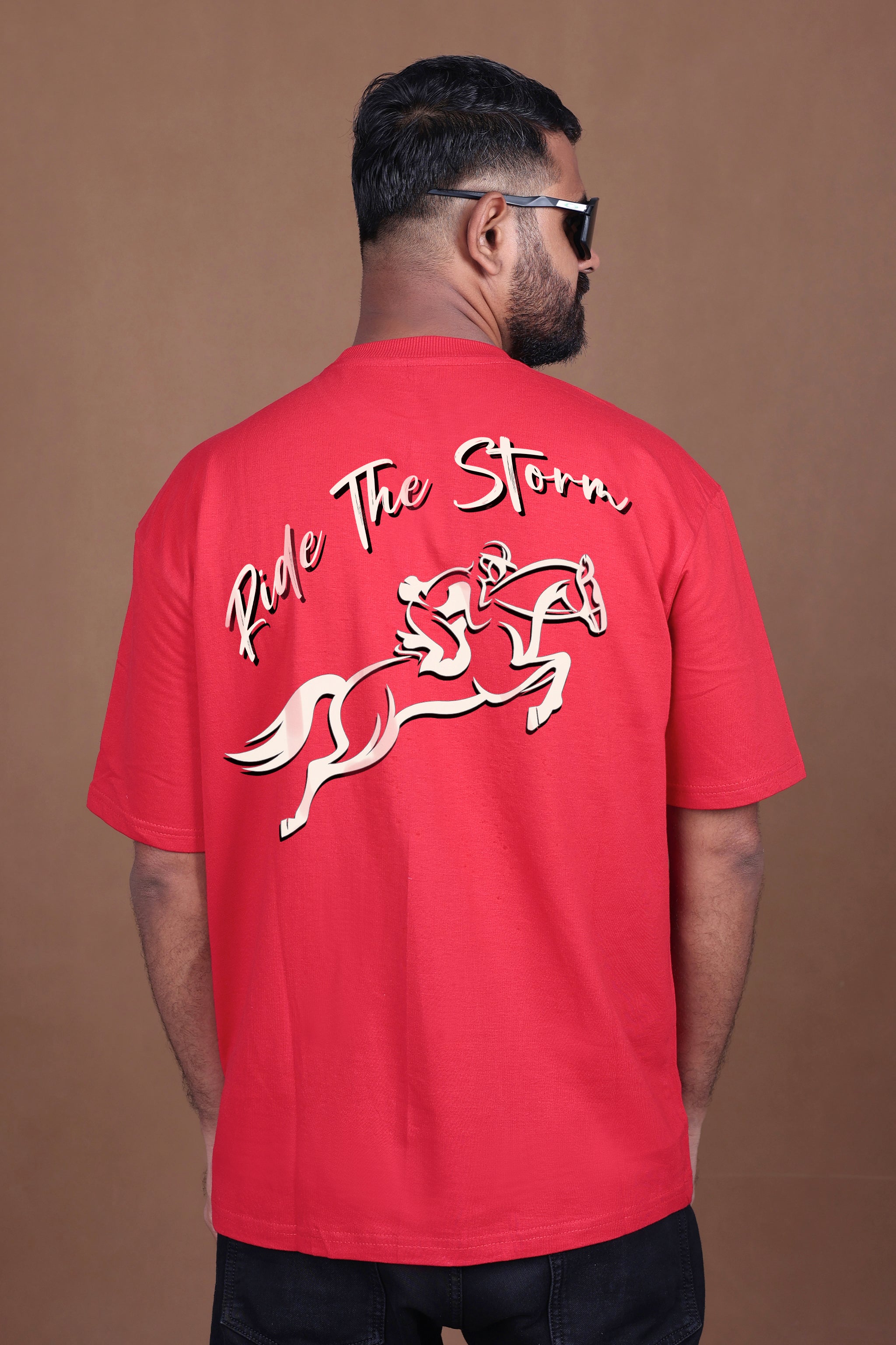 Printed Oversized T-shirt | Ride The Storm | Red T-Shirt