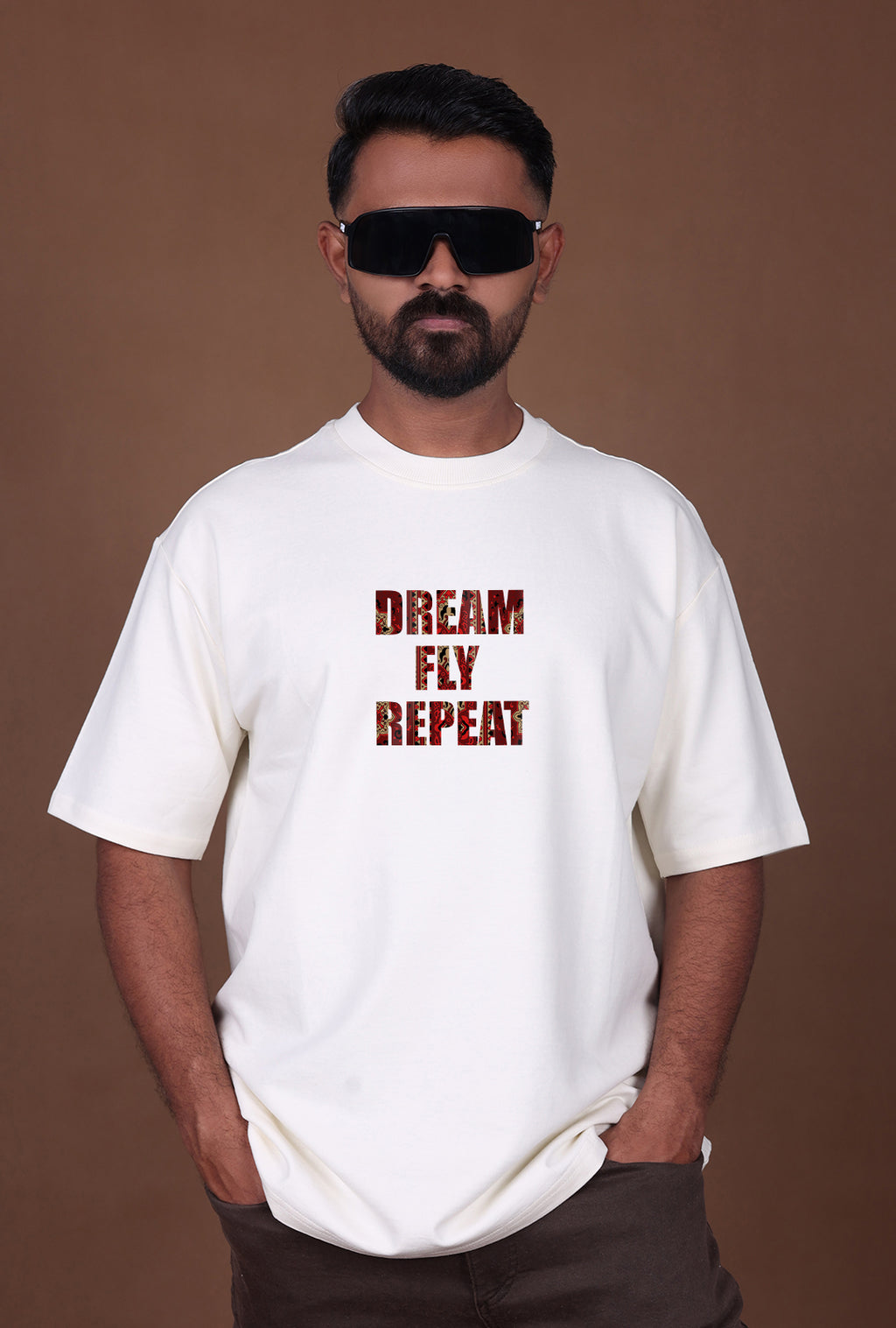 Printed Oversized T-shirt | Skyline – Dream Fly Repeat | Off-White T-Shirt
