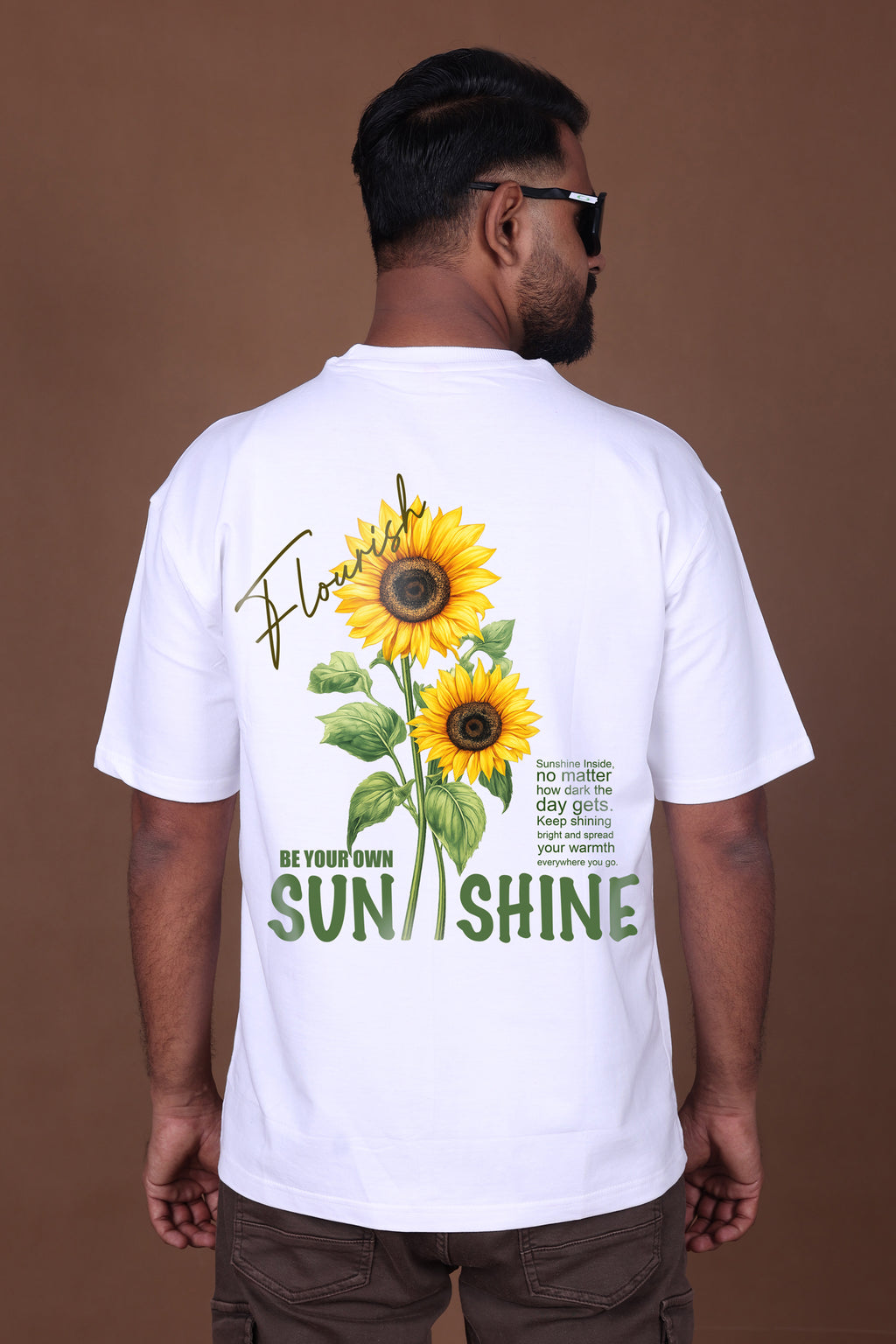 Printed Oversized T-shirt | Sunflower – “Keep Growing” | White T-Shirt