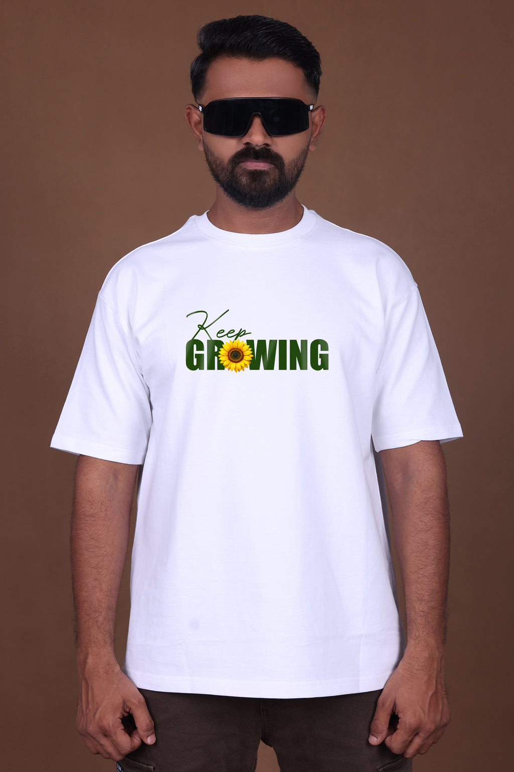 Printed Oversized T-shirt | Sunflower – “Keep Growing” | White T-Shirt