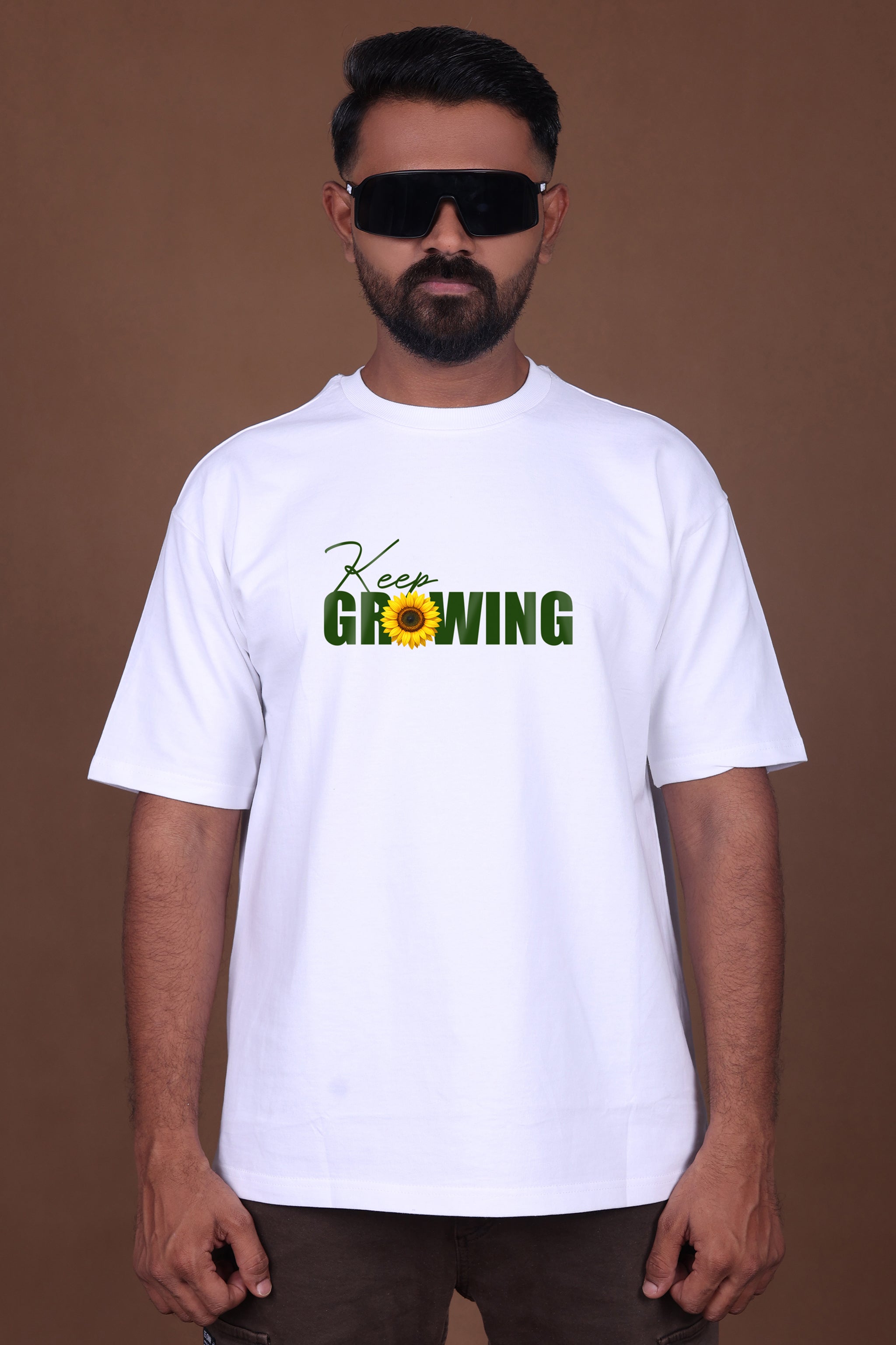 Printed Oversized T-shirt | Sunflower – “Keep Growing” | White T-Shirt