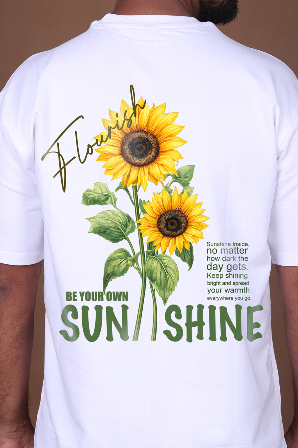 Printed Oversized T-shirt | Sunflower – “Keep Growing” | White T-Shirt