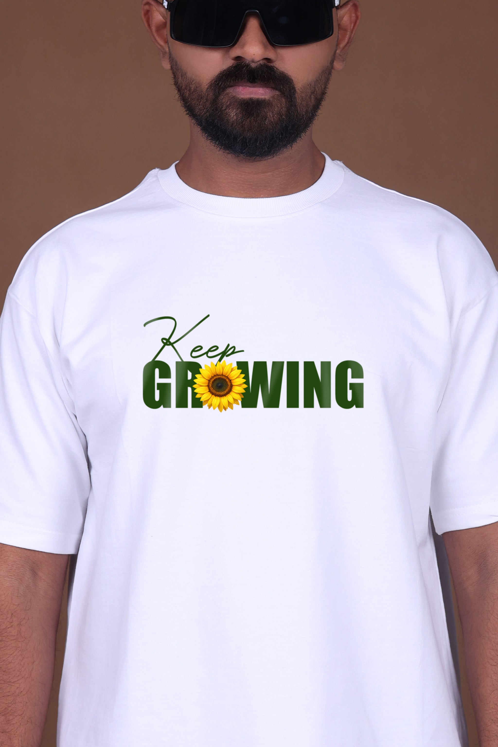 Printed Oversized T-shirt | Sunflower – “Keep Growing” | White T-Shirt