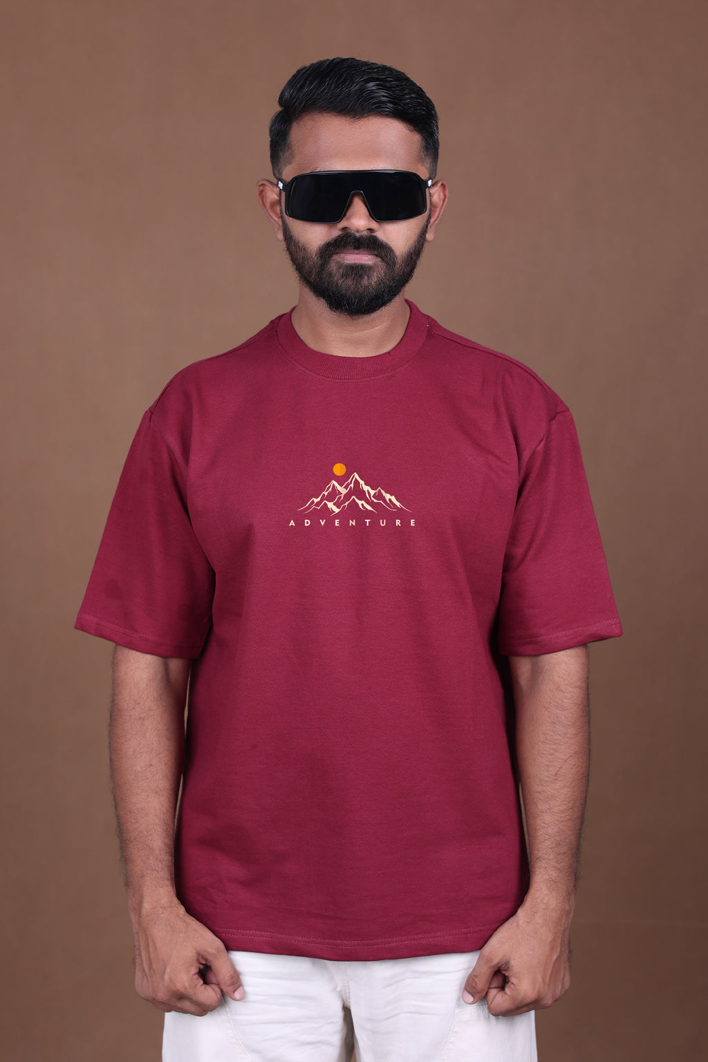 Printed Oversized T-shirt | Travel More, Stress Less Graphic| Maroon T-Shirt
