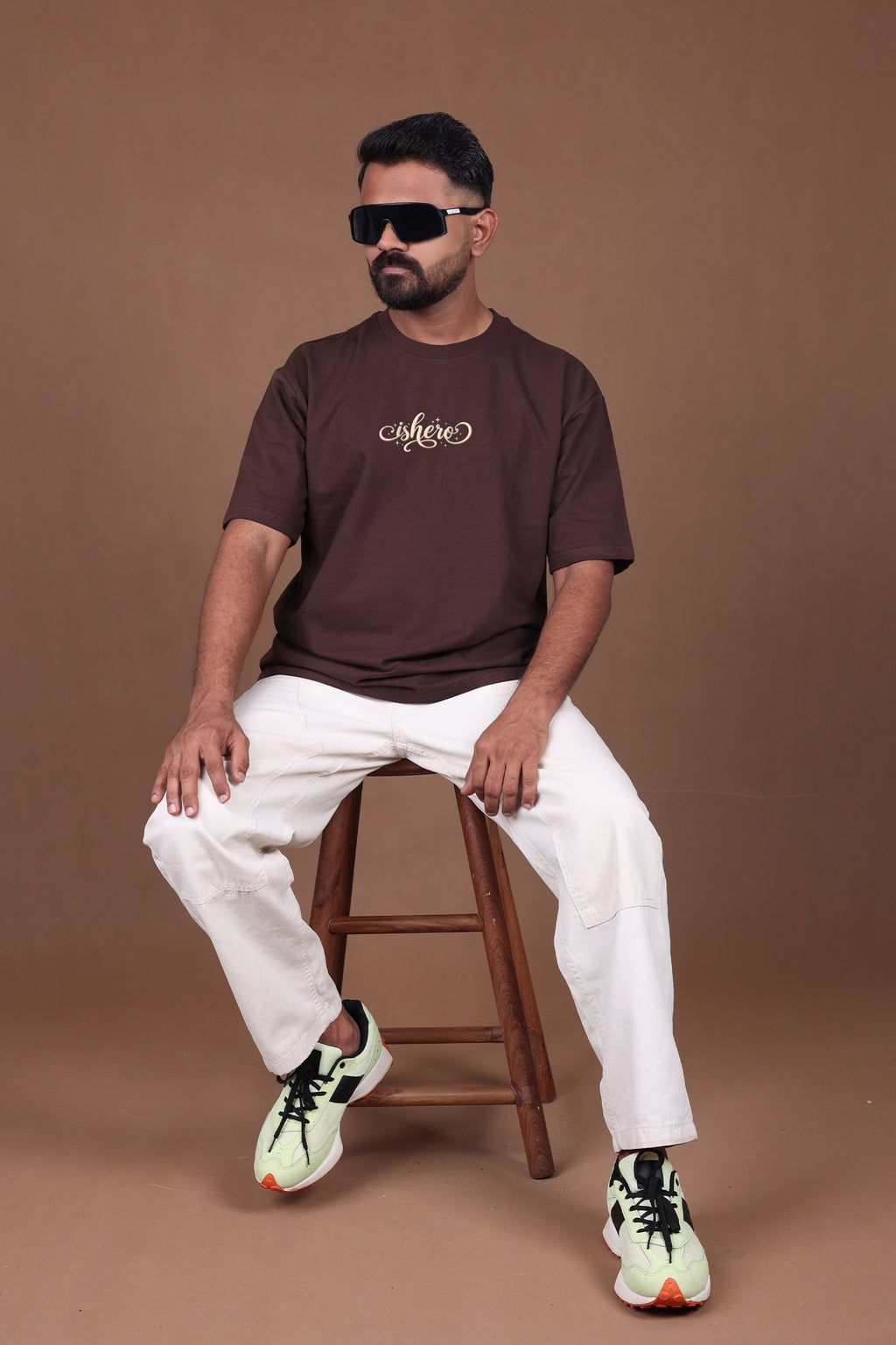 Printed Oversized T-shirt | ZERO – IS HERO | Brown T-Shirt
