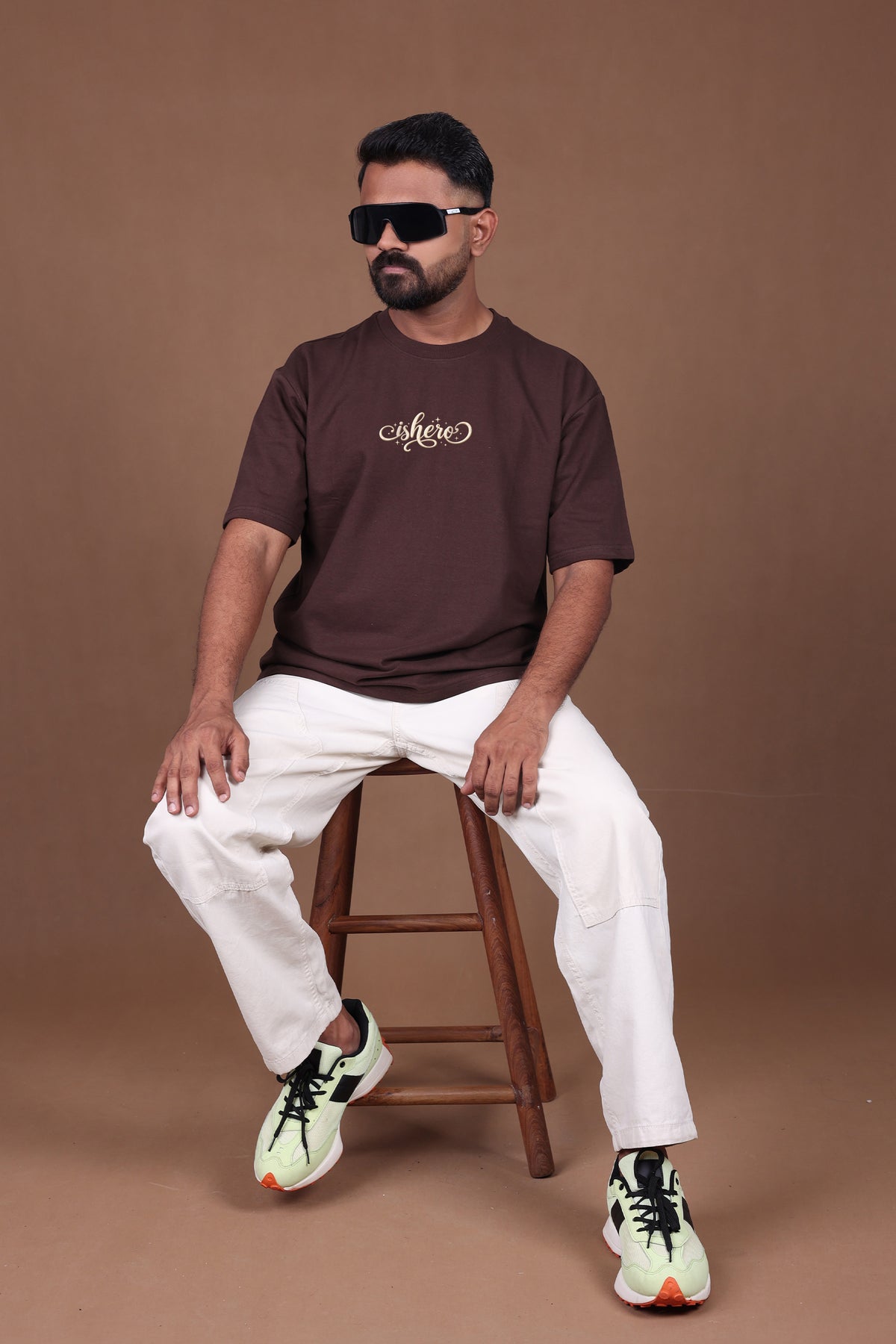 Printed Oversized T-shirt | ZERO – IS HERO | Brown T-Shirt
