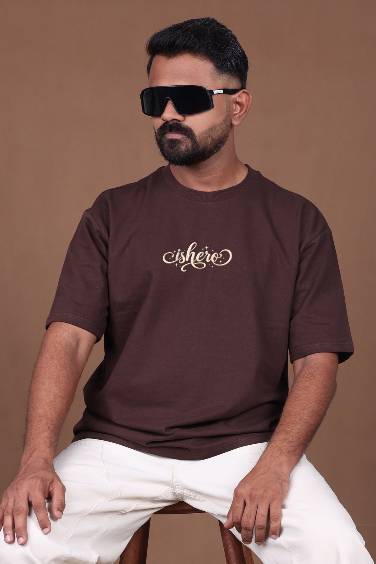 Printed Oversized T-shirt | ZERO – IS HERO | Brown T-Shirt